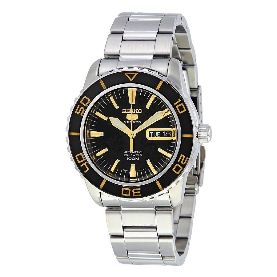 Đồng Hồ Nam Seiko Fifty Five Fathoms Automatic Black Dial Stainless Steel Men's Watch SNZH57 Màu Đen Bạc