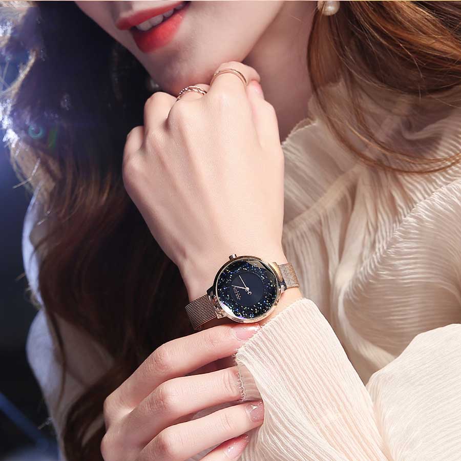 Đồng Hồ Nữ Julius JA-1111E Màu Đồng Mặt Đen