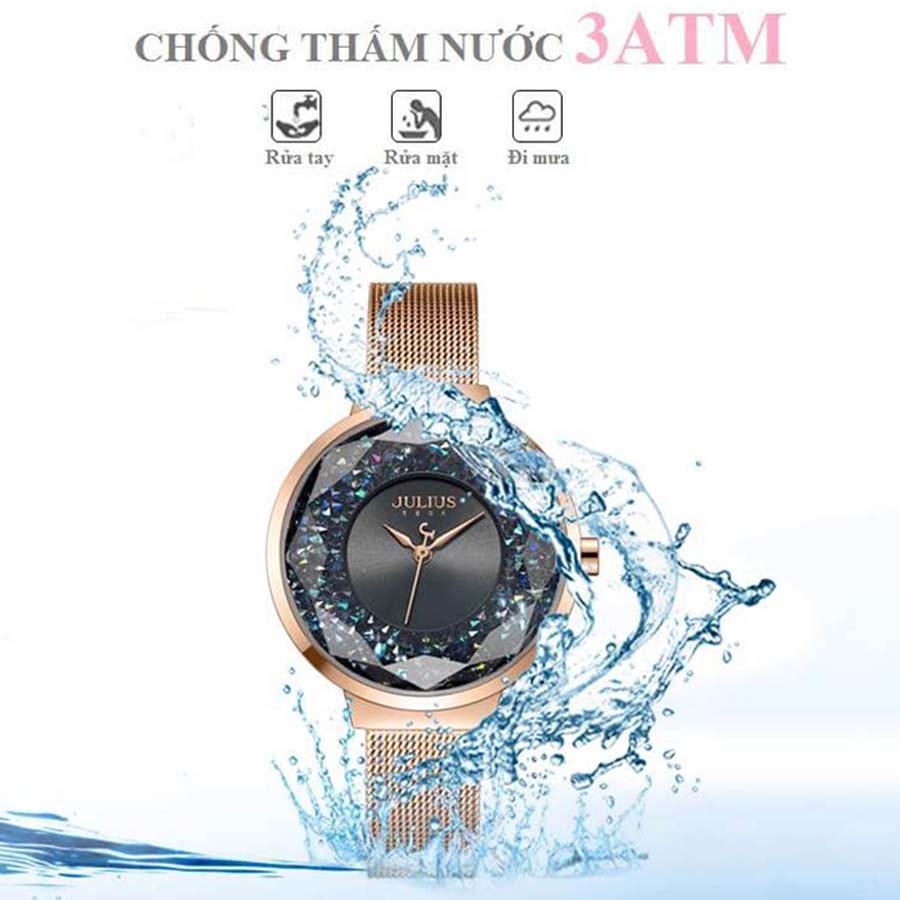 Đồng Hồ Nữ Julius JA-1111E Màu Đồng Mặt Đen