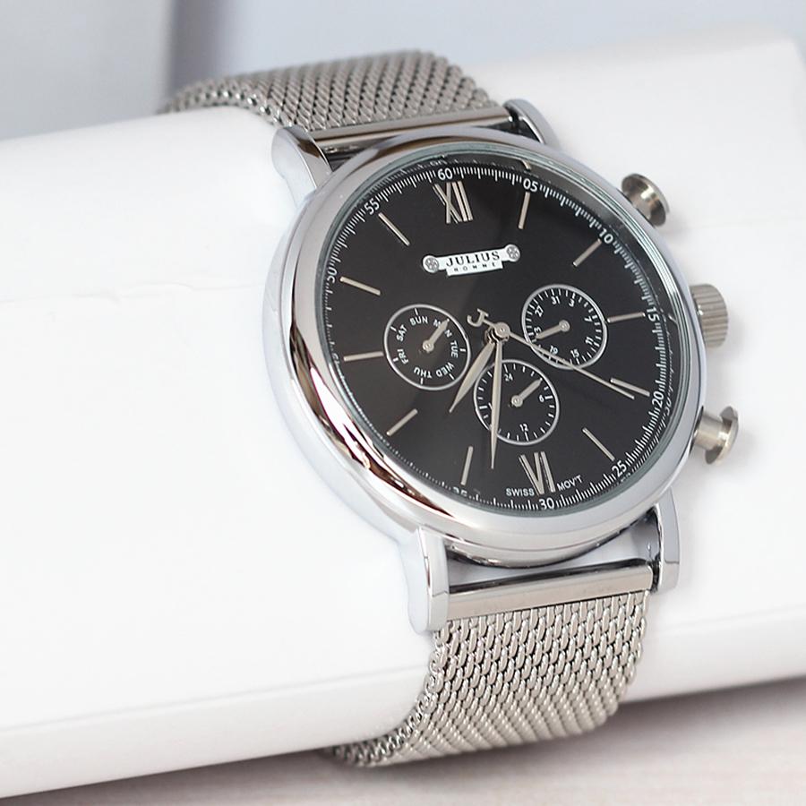 Đồng Hồ Nam Julius 3 Máy JAH-090B Màu Bạc