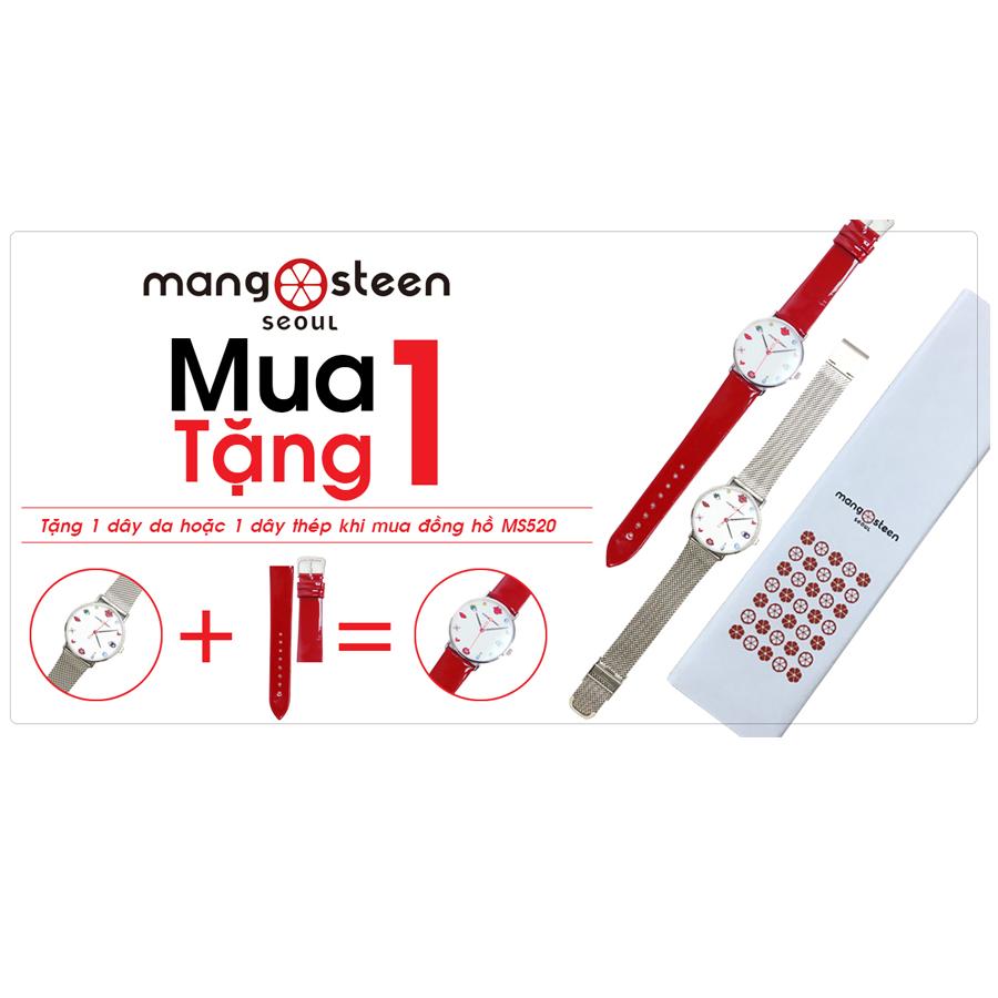 Đồng Hồ Nữ MS520C Mangosteen Seoul Hàn Quốc (Bạc) + Tặng Dây Da (Màu Đỏ)
