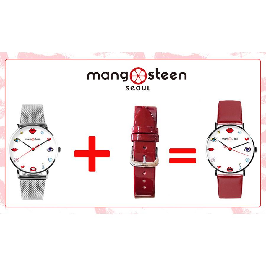 Đồng Hồ Nữ MS520C Mangosteen Seoul Hàn Quốc (Bạc) + Tặng Dây Da (Màu Đỏ)