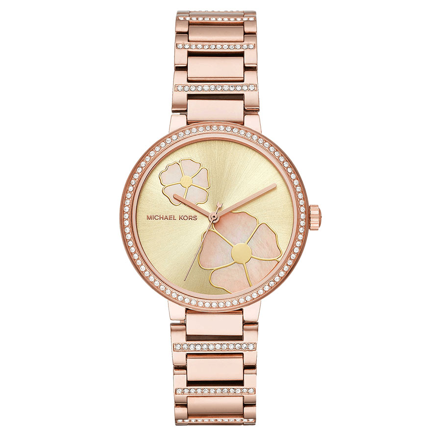 Đồng Hồ Nữ Michael Kors MK3836 Mặt Hoa Trang Nhã Màu Vàng Hồng