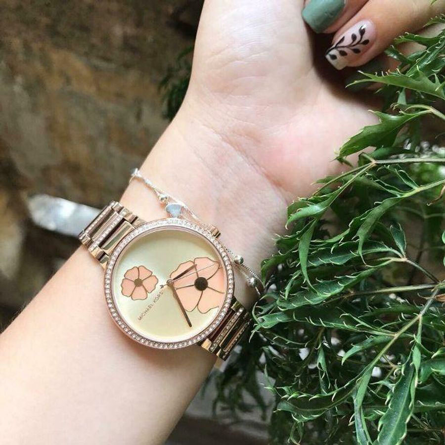 Đồng Hồ Nữ Michael Kors MK3836 Mặt Hoa Trang Nhã Màu Vàng Hồng