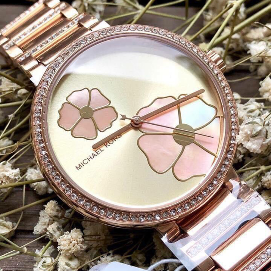 Đồng Hồ Nữ Michael Kors MK3836 Mặt Hoa Trang Nhã Màu Vàng Hồng