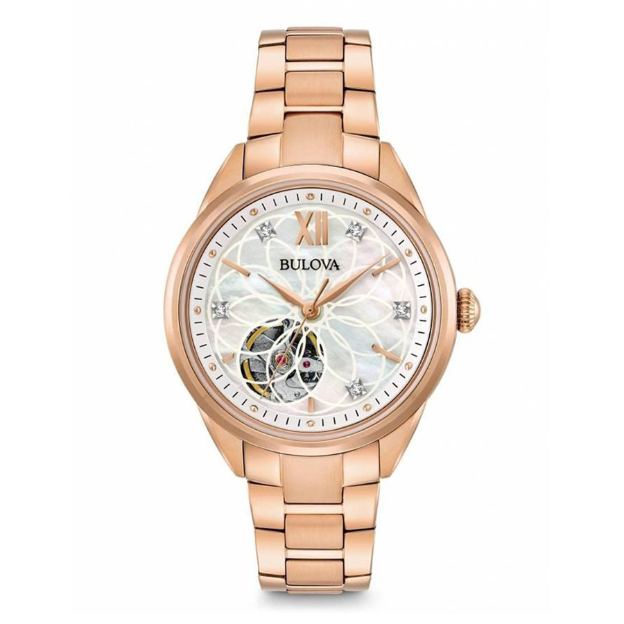 Đồng Hồ Nữ Bulova 97P121 Sutton Diamond Automatic Watch 34mm Màu Vàng Hồng