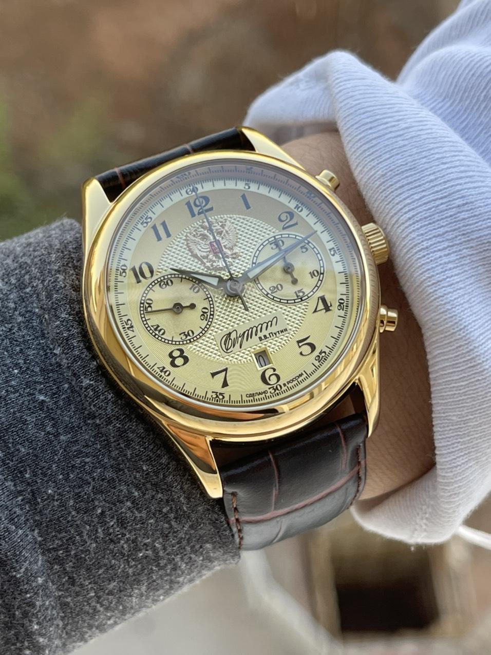 Đồng hồ Slava Chronograph 252SL114 chữ ký tổng thống Putin 5 kim 3 núm automatic