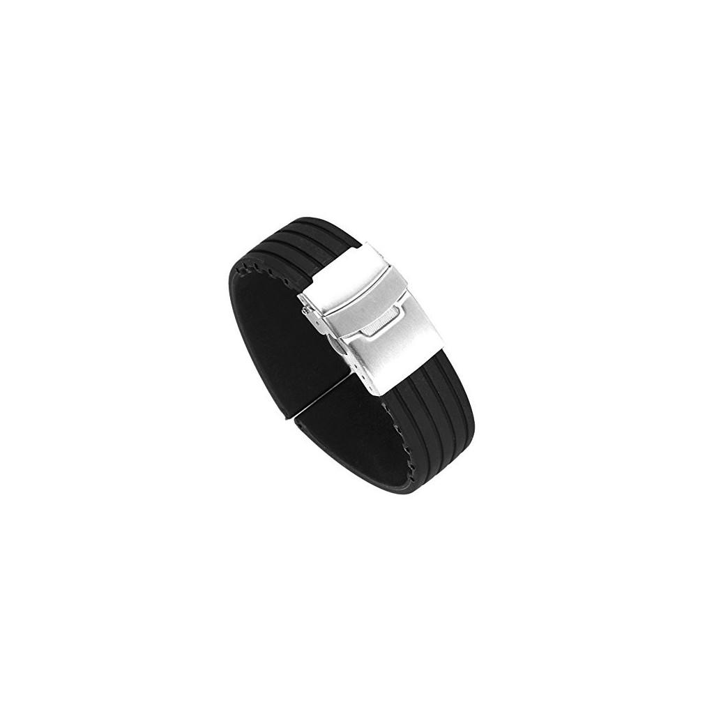 Dây Đồng Hồ Sinobi Cao Su Silicone Màu Đen Khóa Bấm 20mm
