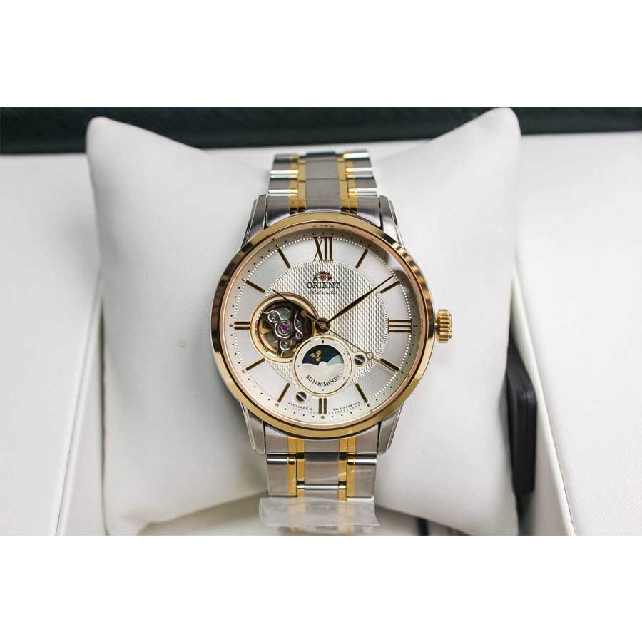 Đồng Hồ Nam Orient  Sun And Moon Open Heart Demi Gold RA-AS0001S