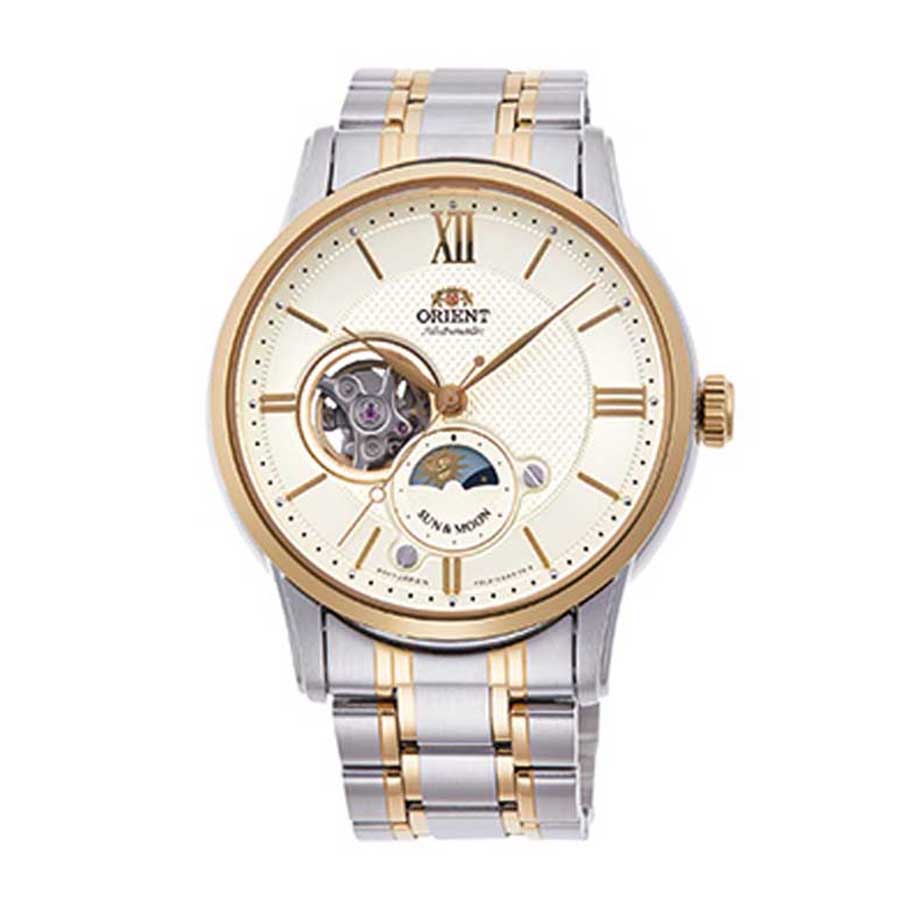Đồng Hồ Nam Orient  Sun And Moon Open Heart Demi Gold RA-AS0001S