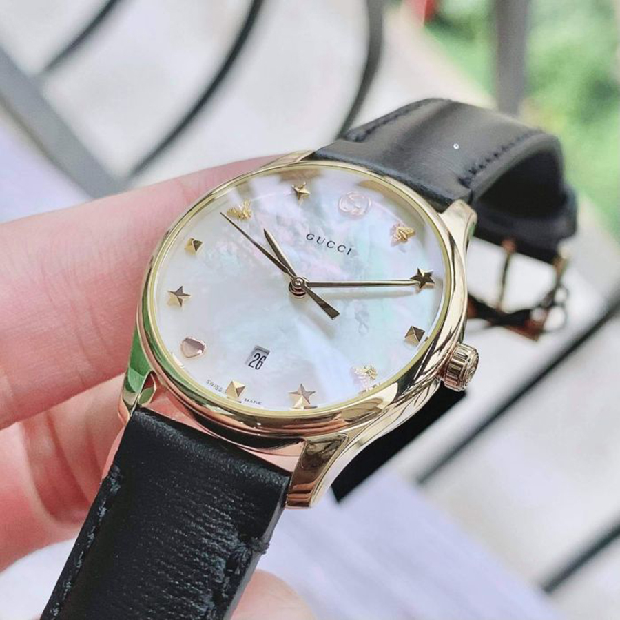 Đồng Hồ Nữ Gucci G-Timeless Mother Of Pearl Dial Ladies Watch YA126589 Màu Đen Vàng