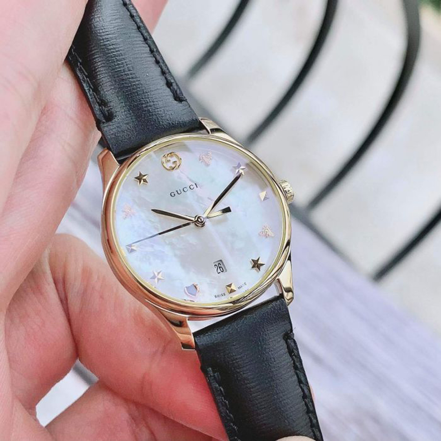 Đồng Hồ Nữ Gucci G-Timeless Mother Of Pearl Dial Ladies Watch YA126589 Màu Đen Vàng