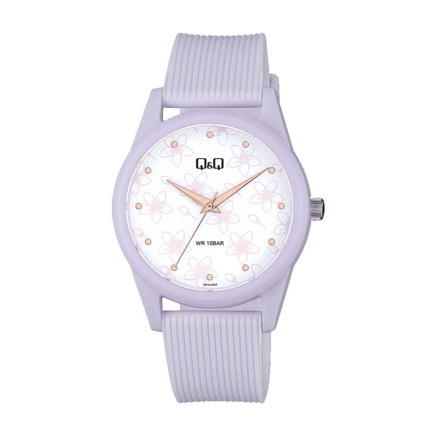 Đồng Hồ Q&Q VS12J024Y Floral Dial Ladies Resin Analogue Watch Màu Tím