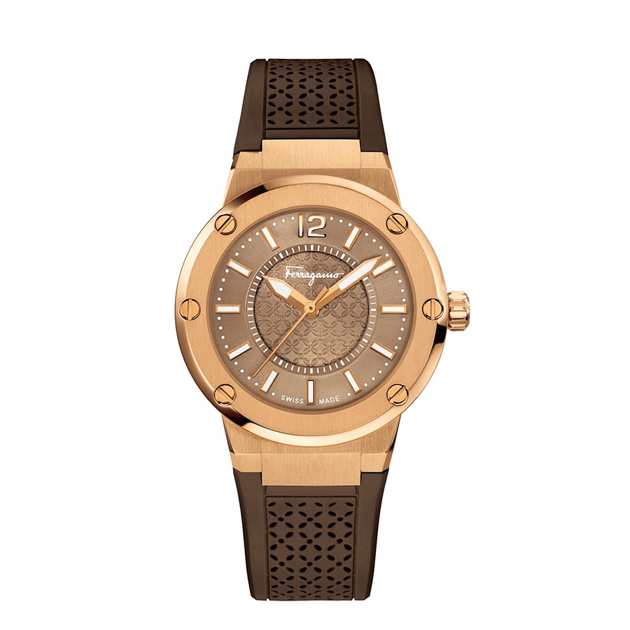 Đồng Hồ Nữ Salvatore Ferragamo F 80 Mặt Số Tròn Dây Cao Su Nâu SFIG00219