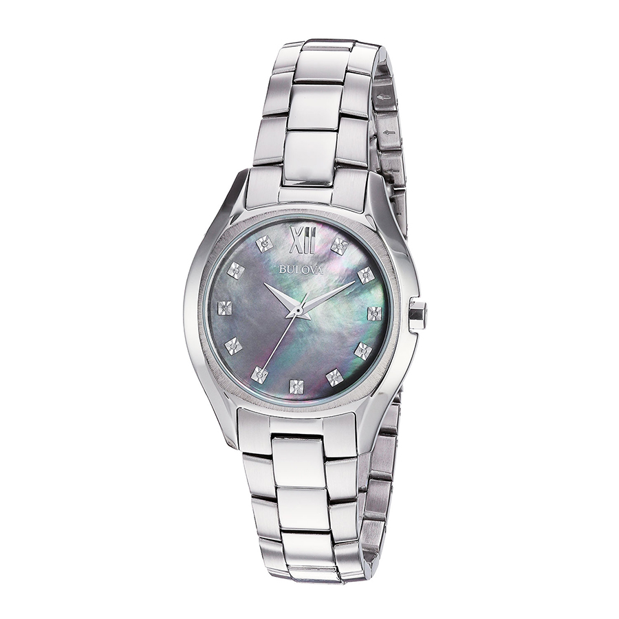 Đồng Hồ Nữ Bulova Diamond Accent Watch Màu Bạc Mặt Trắng Xà Cừ