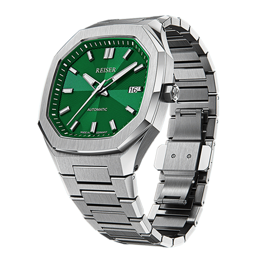 Đồng Hồ Nam Alpen Date Emerald Green Bracelet Màu Xám Mặt Xanh Lá Cây