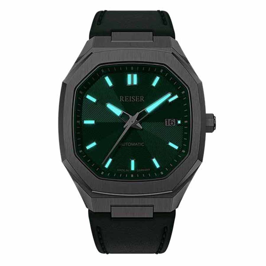 Đồng Hồ Nam Alpen Date Emerald Green Leather Strap Màu Xám Mặt Xanh Lá Cây