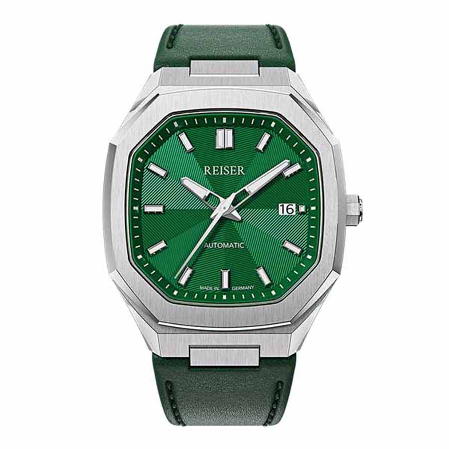 Đồng Hồ Nam Alpen Date Emerald Green Leather Strap Màu Xám Mặt Xanh Lá Cây