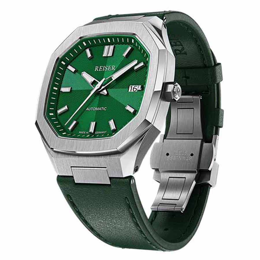 Đồng Hồ Nam Alpen Date Emerald Green Leather Strap Màu Xám Mặt Xanh Lá Cây