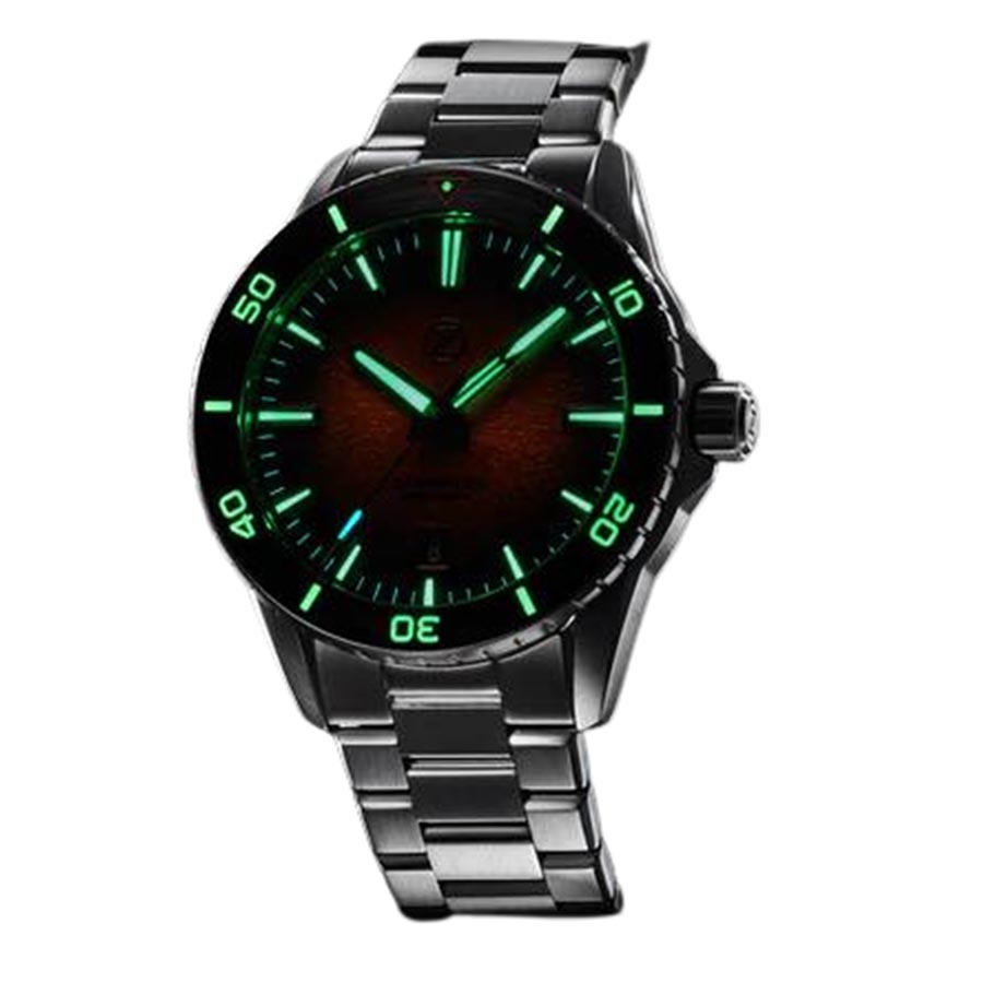 Đồng Hồ Nam Zelos Spearfish 40mm Diver Burnt Orange Màu Bạc