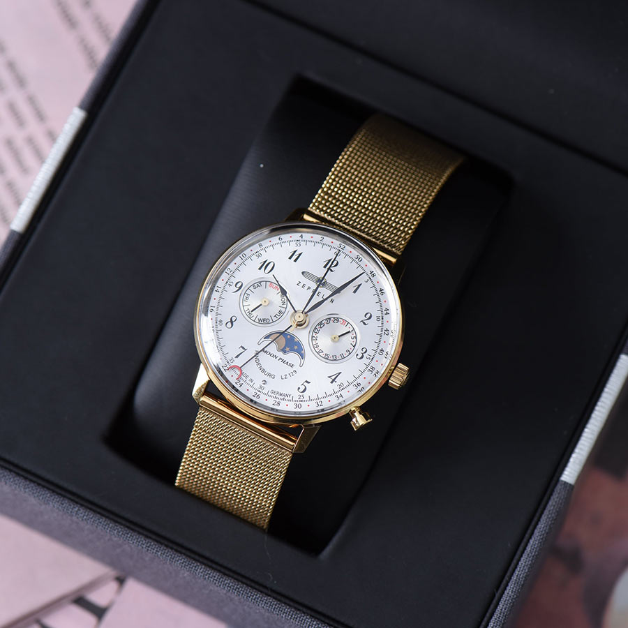 Đồng Hồ Nữ Zeppelin LZ 129 Hindenburg Moonphase 7039M1 Màu Vàng