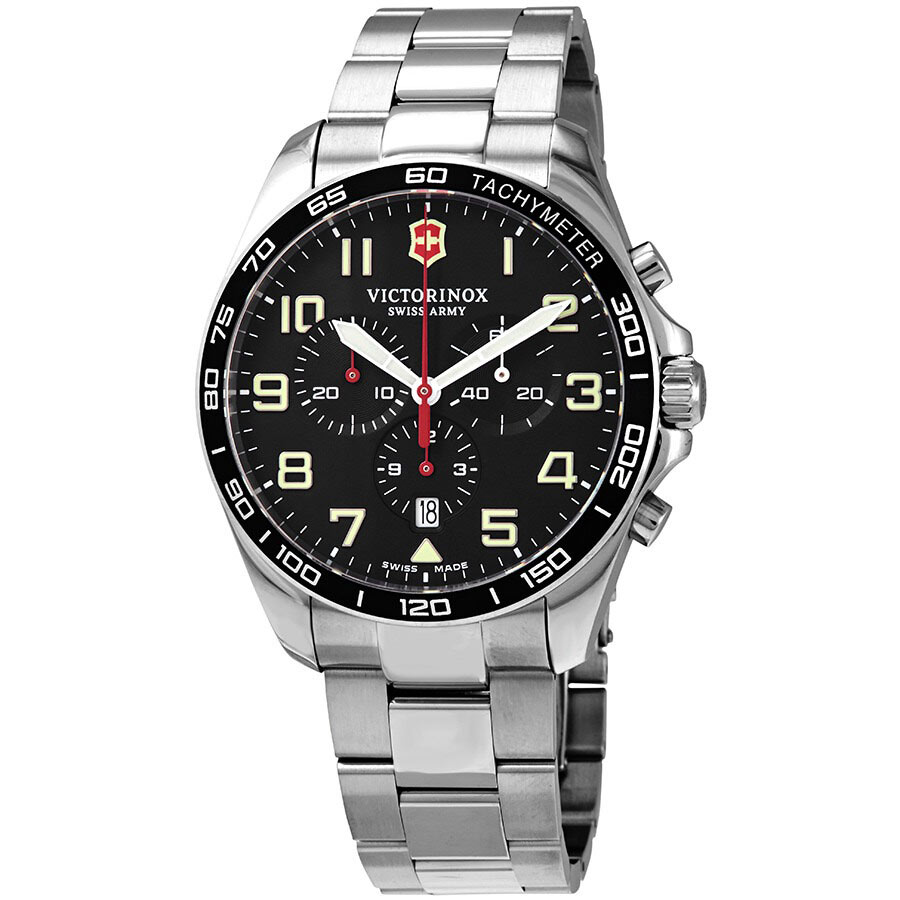 Đồng Hồ Nam Victorinox Fieldforce Chronograph Quartz Black Dial 241855 Màu Bạc Đen