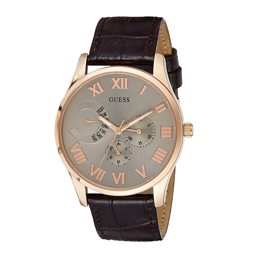 Đồng Hồ Nam Guess Men's Dress Multifunction Brown Leather Strap Watch W0608G1 Màu Nâu 42mm