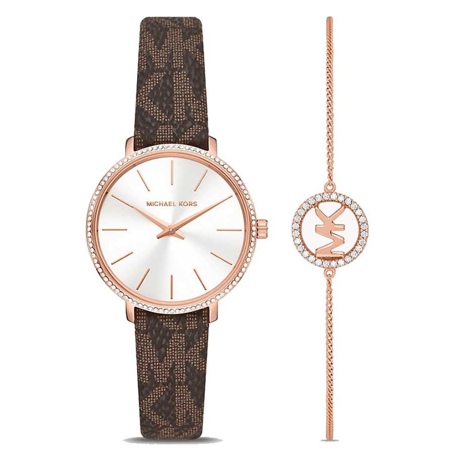 Set Đồng Hồ Nữ Michael Kors MK1036 Pyper PVC Màu Nâu Trắng