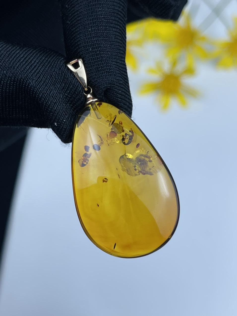 Mặt Hổ Phách Baltic tự nhiên vàng mật ong chứa tinh thể đẹp MHP120122-14