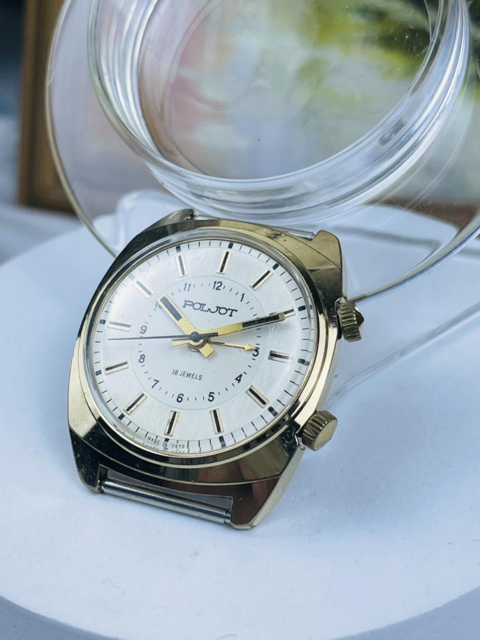 Đồng hồ chuông reo Poljot 18 jewels cọc số vạch bọc vàng AU