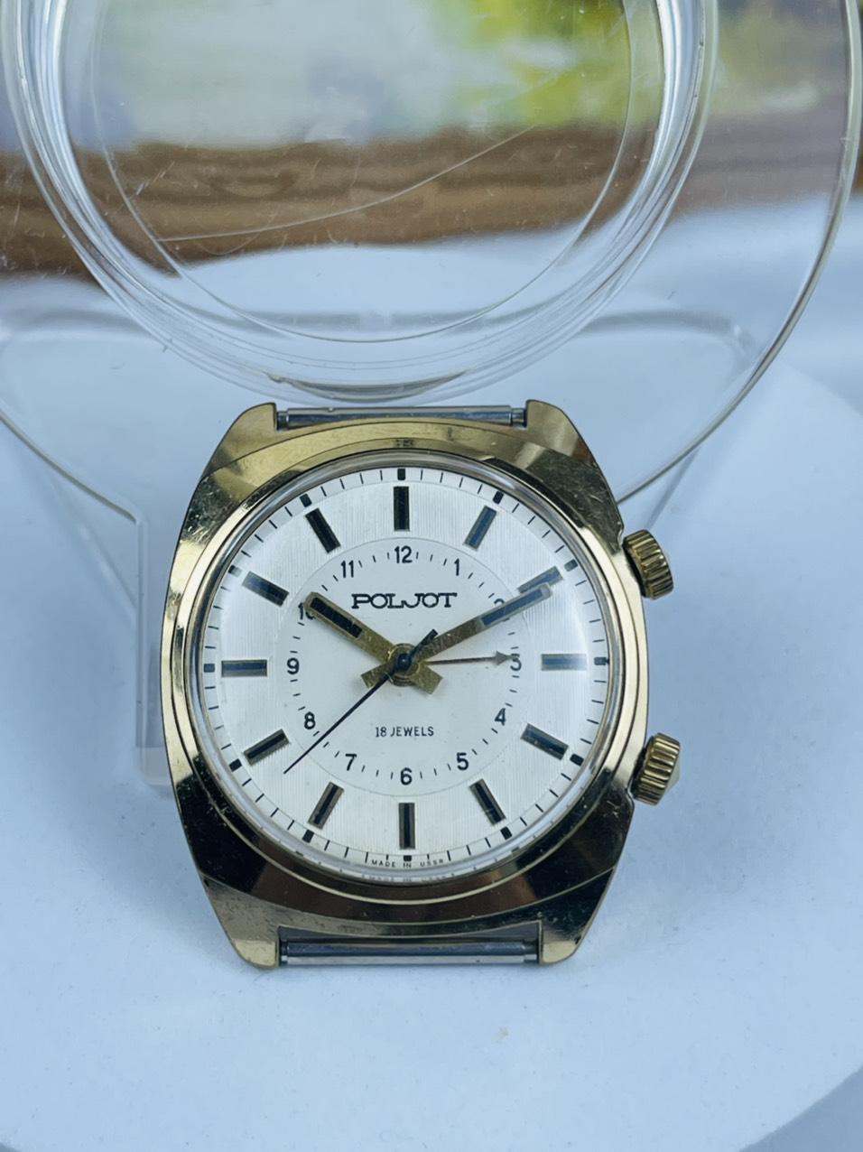 Đồng hồ chuông reo Poljot 18 jewels cọc số vạch bọc vàng AU