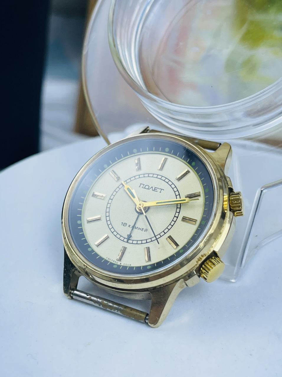 Đồng hồ chuông reo Poljot 18 jewels mặt số 2 lòng  mạ vàng