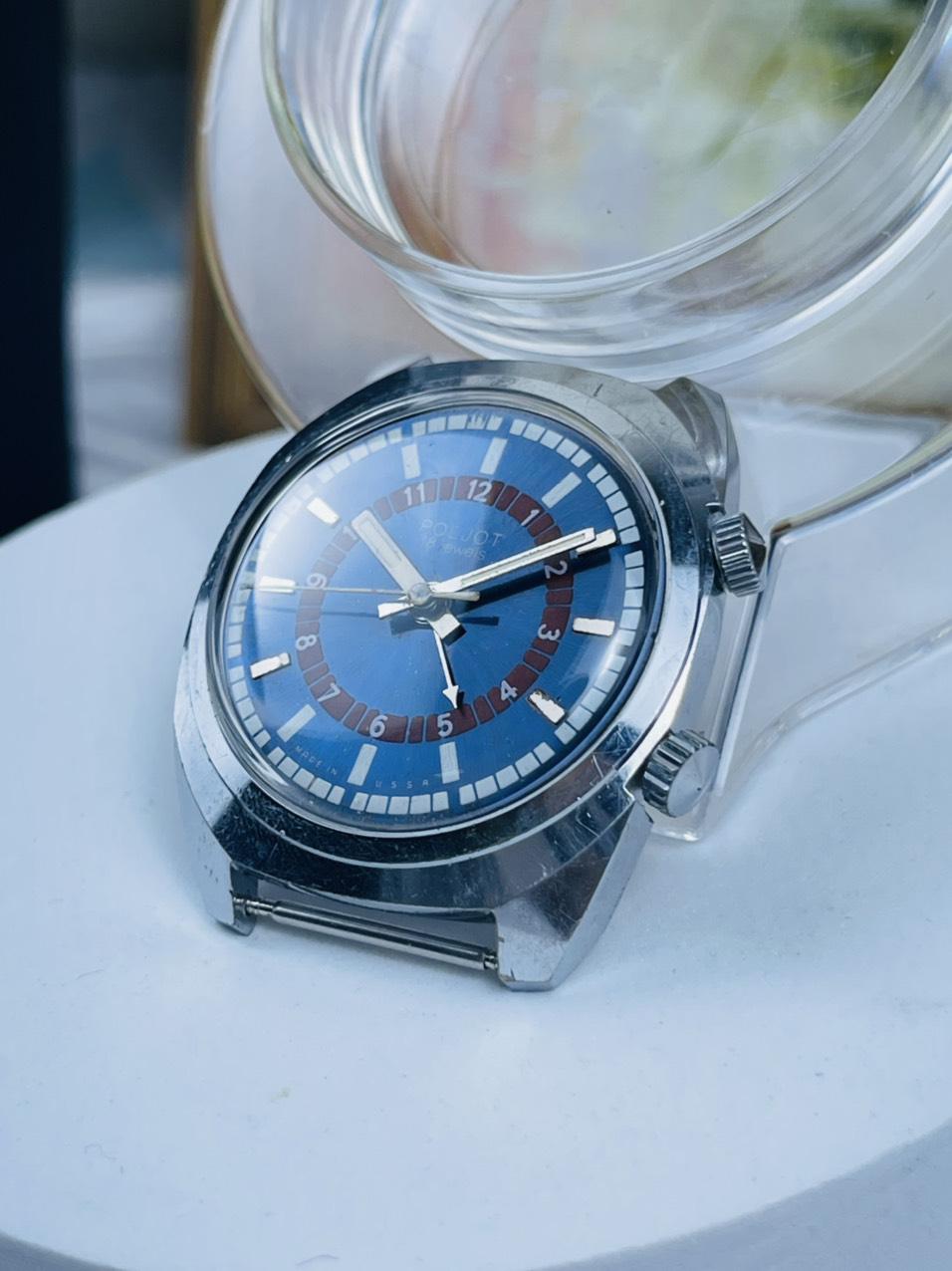 Đồng hồ chuông reo Poljot 18 jewels mặt xanh