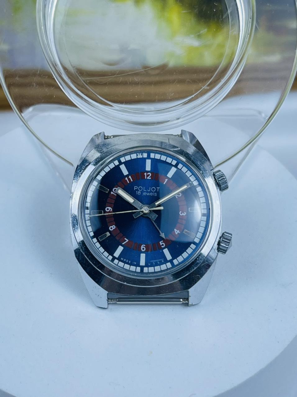 Đồng hồ chuông reo Poljot 18 jewels mặt xanh
