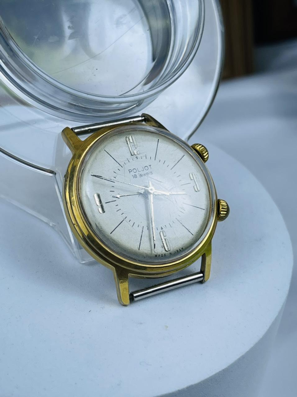 Đồng hồ Poljot chuông reo 18 chân kính kim cọc trắng bạc