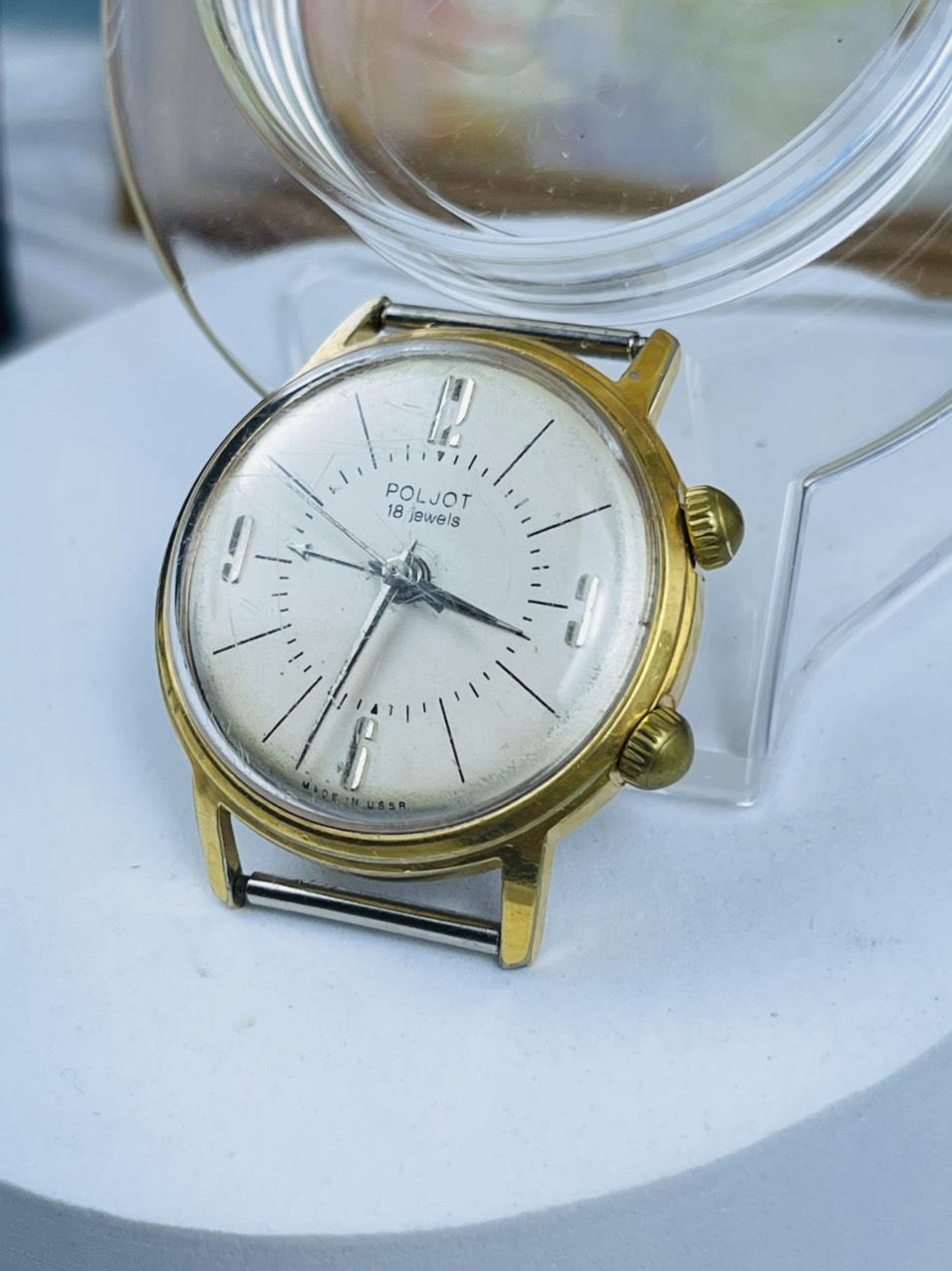 Đồng hồ Poljot chuông reo 18 chân kính kim cọc trắng bạc
