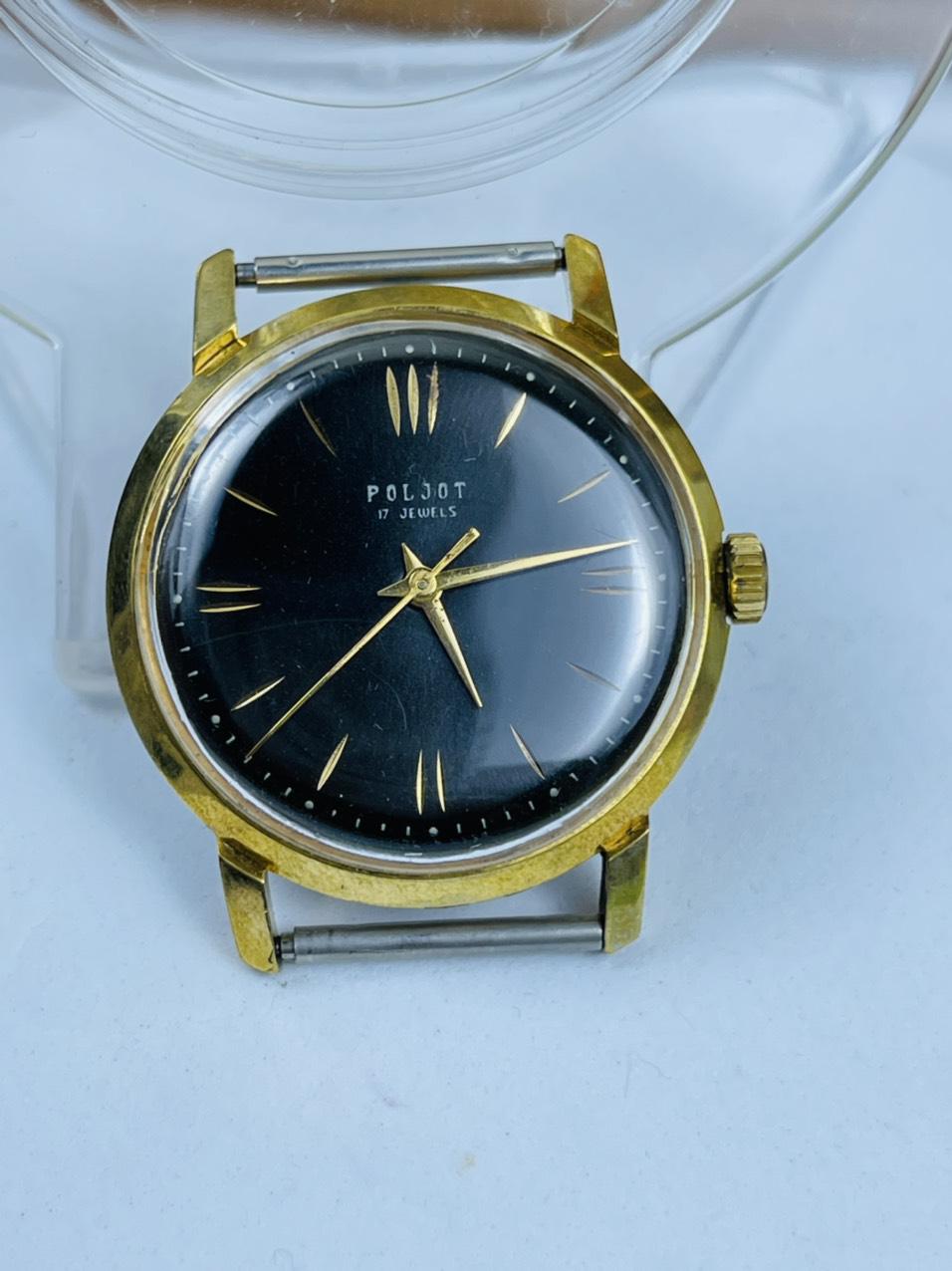 Đồng hồ Poljot 17 jewels máy cơ cót bọc vàng mặt đen bao công