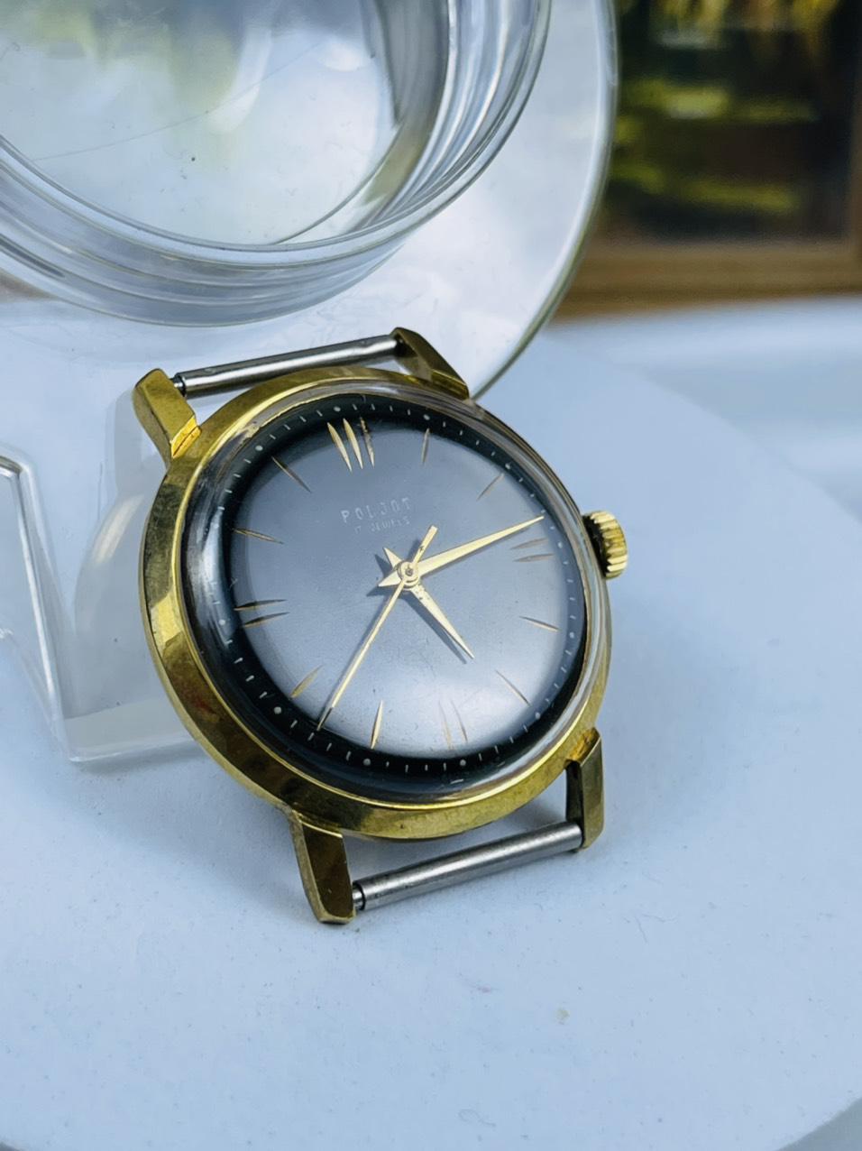 Đồng hồ Poljot 17 jewels máy cơ cót bọc vàng mặt đen bao công