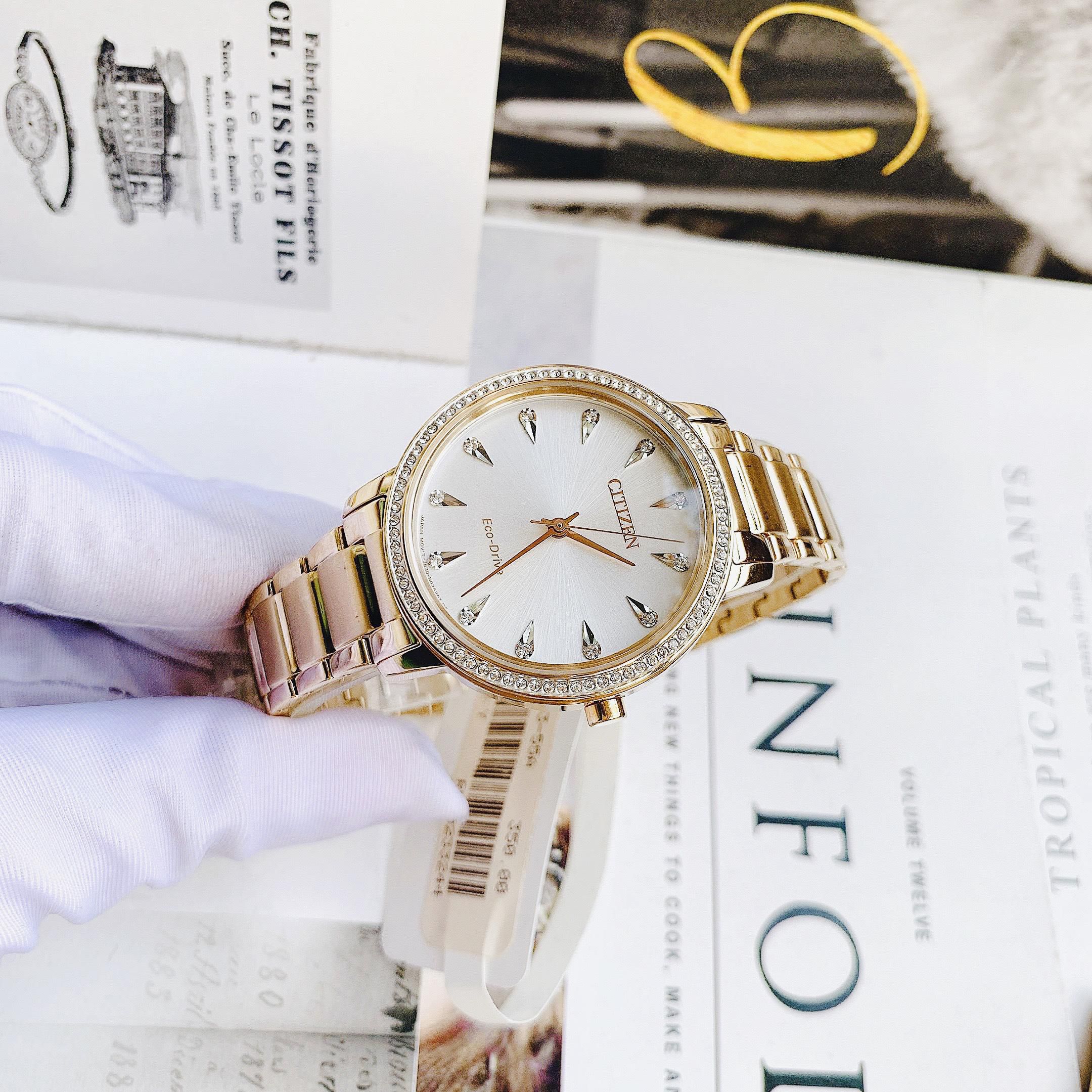 Đồng hồ CITIZEN Silhouette Crystal Rose Gold Ladies Watch FE7043-55A