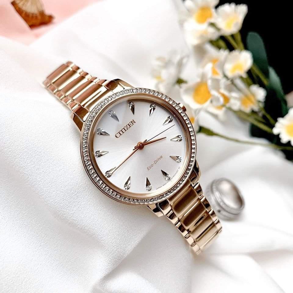 Đồng hồ CITIZEN Silhouette Crystal Rose Gold Ladies Watch FE7043-55A