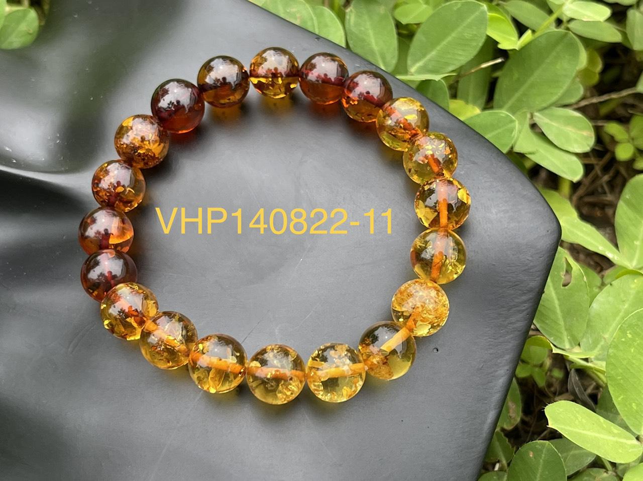 Vòng tay hổ phách phối màu cognac và vàng cam cực đẹp VHP140822-11
