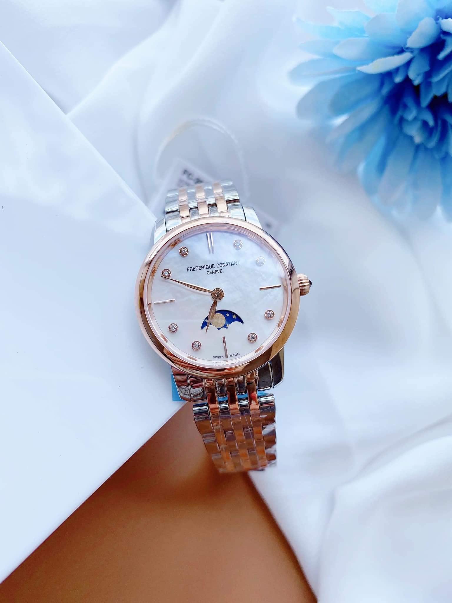 Frederique Constant Moonphase Slimline Mother of Pearl Demi Rose Ladies Watch FC-206MPWD1S2B