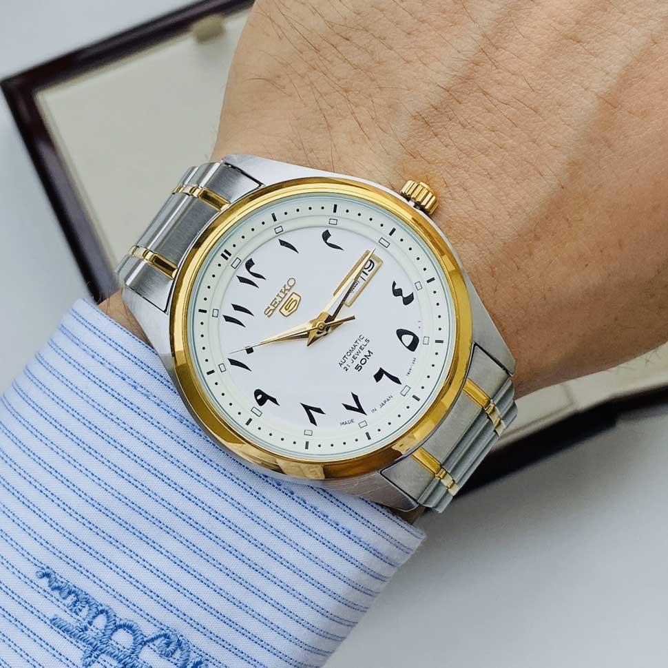 Đồng Hồ Seiko 5 Arabic Dial Automatic White Dial SNKP22J1