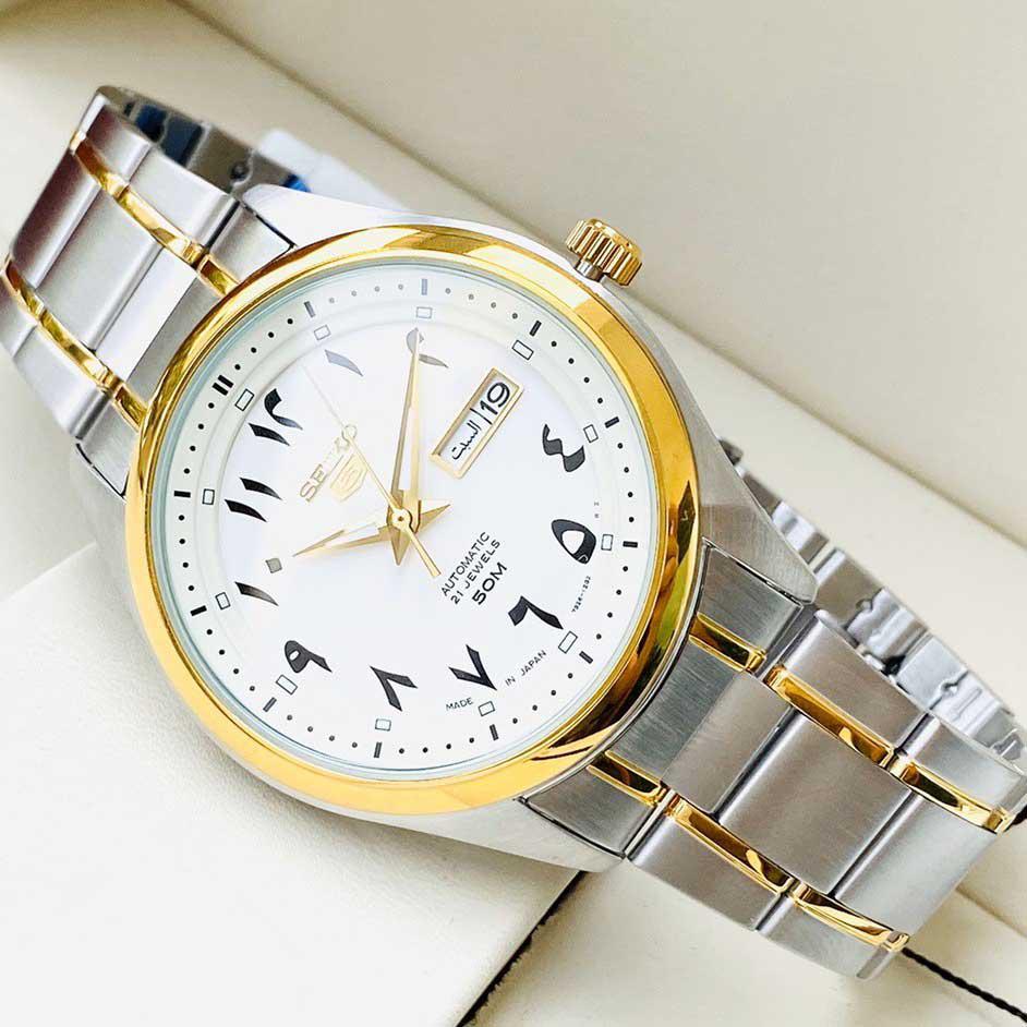 Đồng Hồ Seiko 5 Arabic Dial Automatic White Dial SNKP22J1