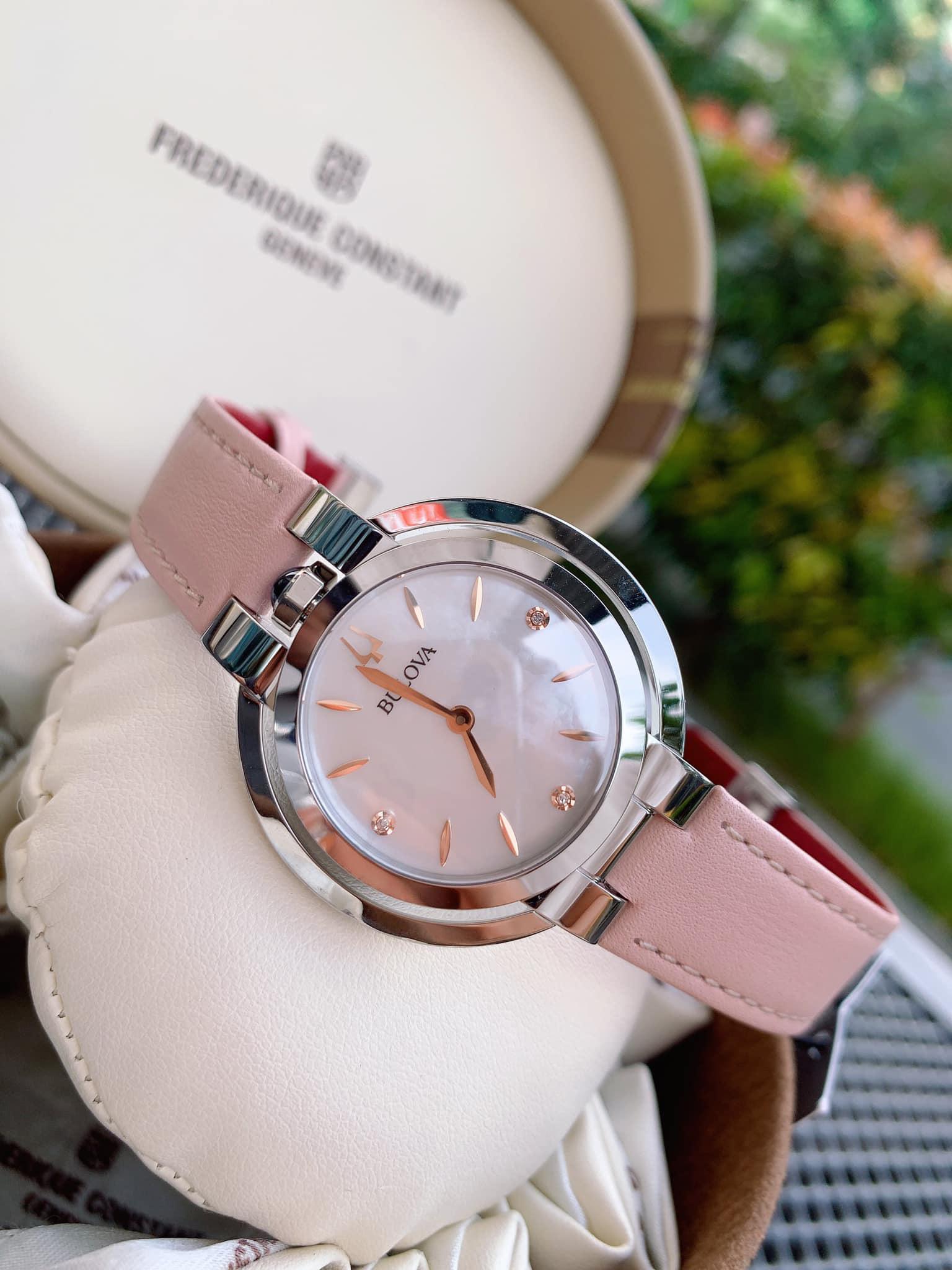 Đồng Hồ Nữ Bulova Diamond Accent Pink Leather Strap 96P197