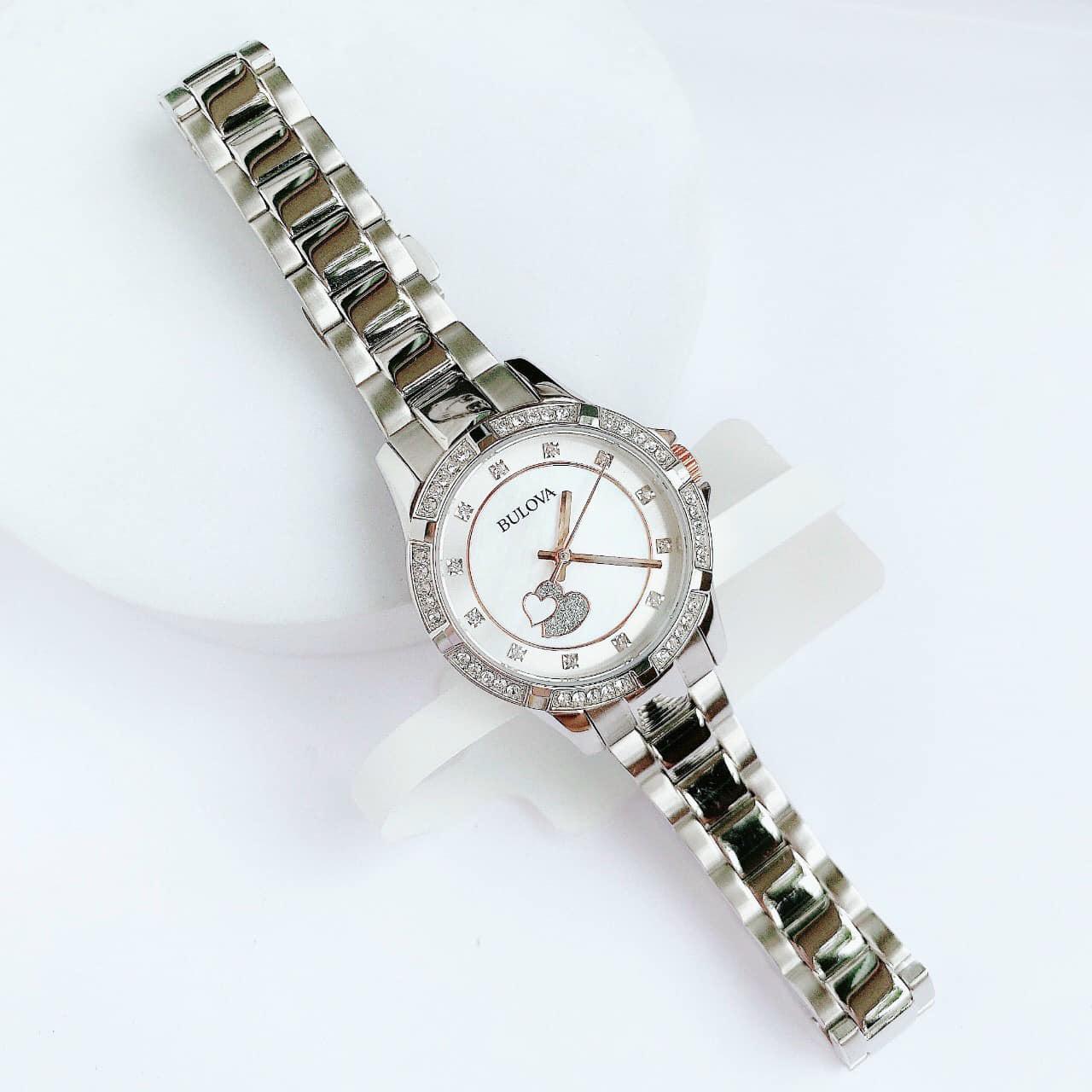 ĐỒNG HỒ NỮ BULOVA 98L232 QUARTZ SWAROVSKI CASE SILVER