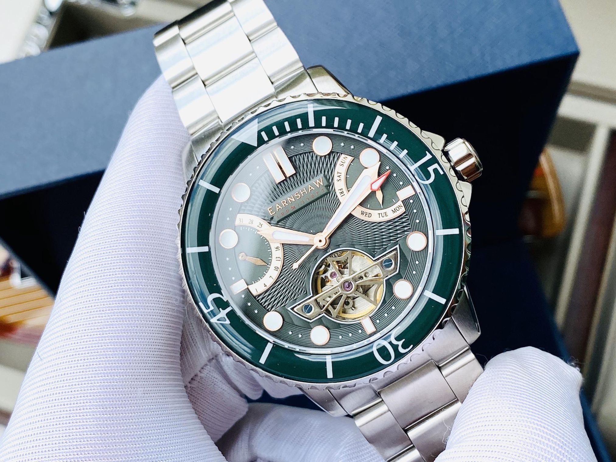 Orologio Automatico Uomo Thomas Earnshaw ES-8134-44 Jervis - Doppio Retrogrado, Quadrante Aperto Grigio, Cassa In Acciaio, Bracciale In Acciaio Inox