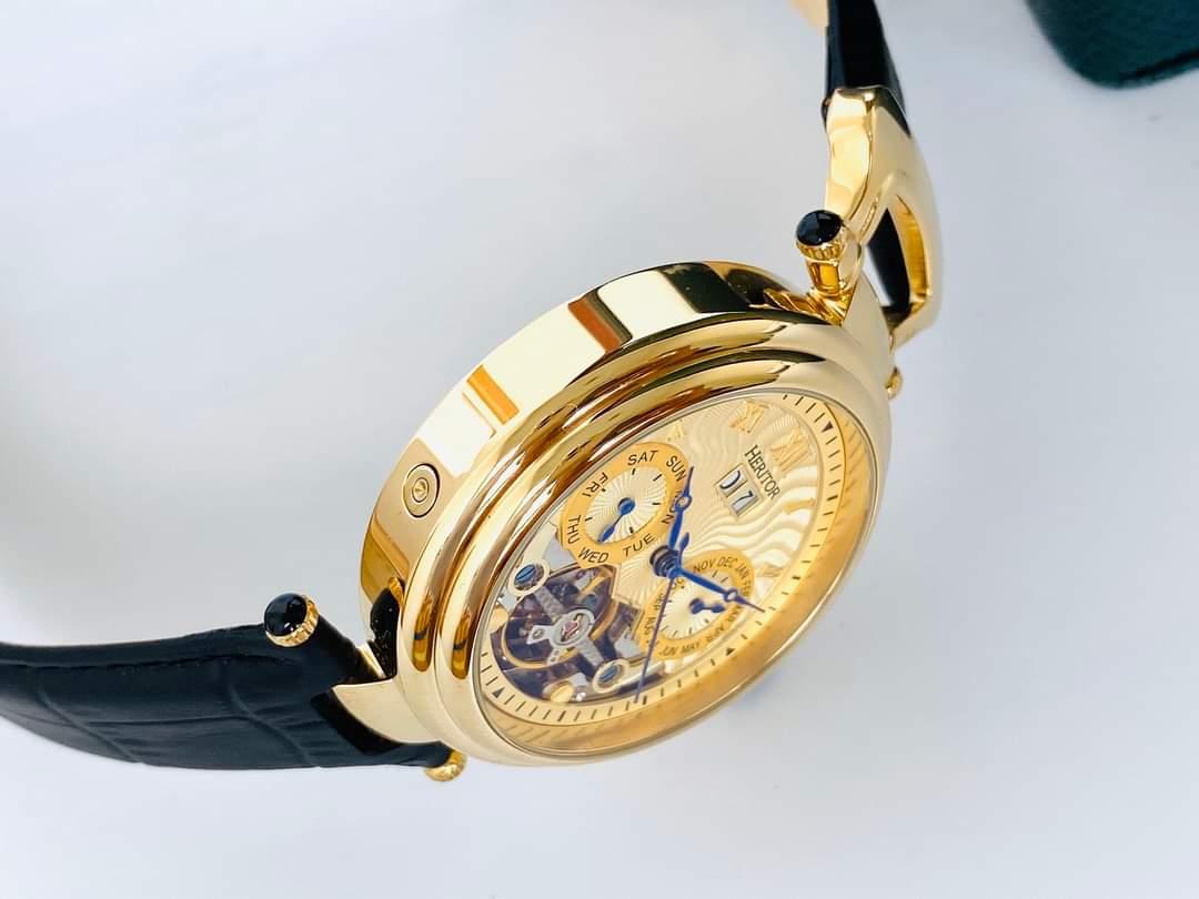 Đồng Hồ Heritor Ganzi Automatic Multi-Function Brushed Dial Gold Leather Men's Watch - Phong Cách Sang Trọng Cho Quý Ông