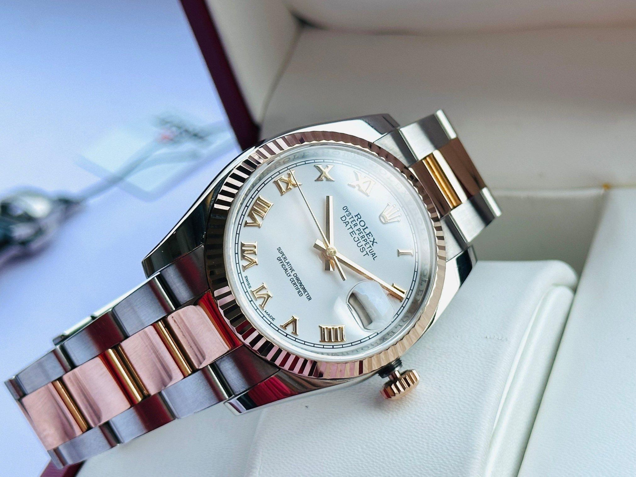 Đồng hồ Rolex Datejust 36  rose  Gold/Steel White Dial  116231