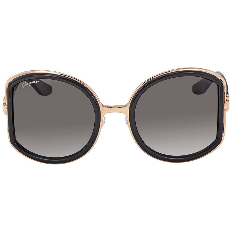 Kính Mát Salvatore Ferragamo Grey Gradient Round Sunglasses SF719S 001 52 Màu Xám Vàng